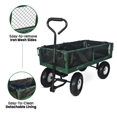 4 Wheel Large Heavy Duty Steel Garden Trolley Cart Load 150kg - 4