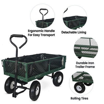 4 Wheel Large Heavy Duty Steel Garden Trolley Cart Load 150kg - 7