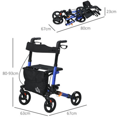 4 Wheel Rollator Walker with Seat Adjustable Mobility Walker with Bag, Blue