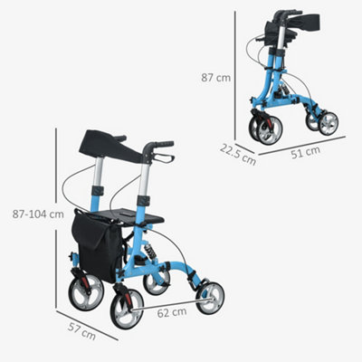 4 Wheel Rollator with Seat Adjustable Mobility Walker with Bag Dual Brakes