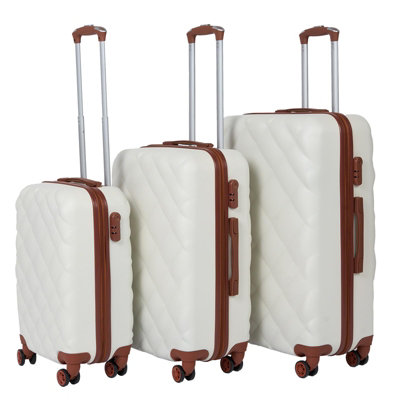 4 Wheel Suitcase Set of 3 Hard Shell Travel Bag Luggage Cabin Trolley Ivory