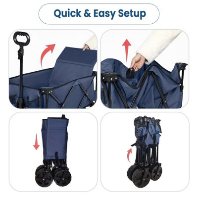 4 Wheeled Folding Pull Along Wagon Trolley Cart 100kg Load - 3