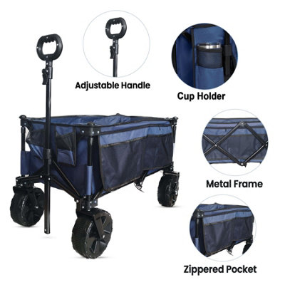 4 Wheeled Folding Pull Along Wagon Trolley Cart 100kg Load - 4