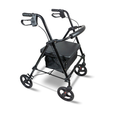 4 Wheeled Rollator - Foldable Height Adjustable Mobility Aid Walking Frame with Seat & Storage Bag - H81-105 x W57 x D90cm, Black Price Comparisons | Compare The Build