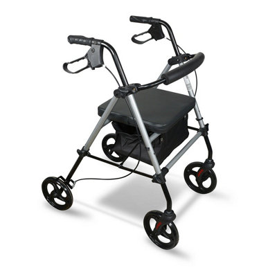 4 Wheeled Rollator - Foldable Height Adjustable Mobility Aid Walking Frame with Seat & Storage Bag - H81-105 x W57 x D90cm, Silver Price Comparisons | Compare The Build