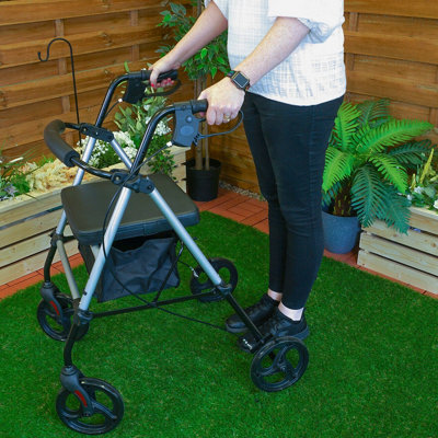 4 Wheeled Rollator - Foldable Height Adjustable Mobility Aid