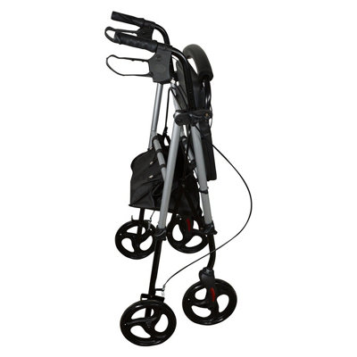 4 Wheeled Rollator - Foldable Height Adjustable Mobility Aid Walking Frame  with Seat & Storage Bag - H81-105 x W57 x D90cm, Silver