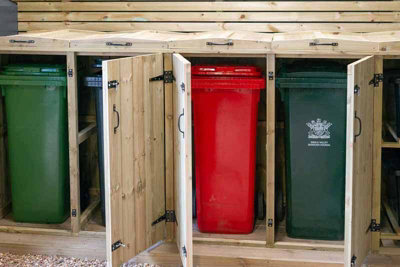 4 Wheelie Bin/2 Recycle Box Store - L80.4 x W342.2 x H120 cm - Timber
