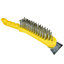 4 Wire Cleaning Brush 5 Row Steel Bristles with Plastic Handle and End Scarper