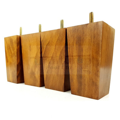 4 Wood Furniture Feet Square Replacement Block Tapered Legs 120mm High M8 Sofa Chairs Stools Cabinets Beds Dark Oak Washed