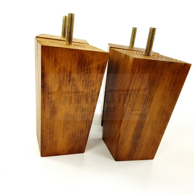 4 Wood Furniture Feet Square Replacement Block Tapered Legs 120mm High M8 Sofa Chairs Stools Cabinets Beds Dark Oak Washed
