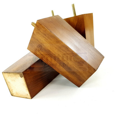 4 Wood Furniture Feet Square Replacement Block Tapered Legs 120mm High M8 Sofa Chairs Stools Cabinets Beds Dark Oak Washed