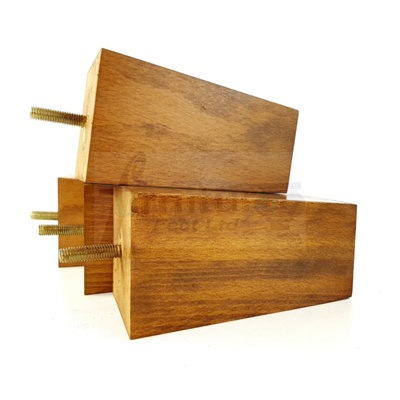 4 Wood Furniture Feet Square Replacement Block Tapered Legs 120mm High M8 Sofa Chairs Stools Cabinets Beds Dark Oak Washed