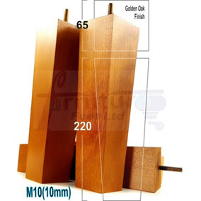 4 Wood Furniture Legs M10 220mm High Golden Oak Replacement Square Tapered Sofa Feet Stools Chairs Cabinets Beds