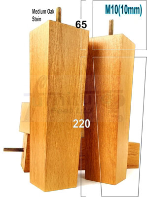 4 Wood Furniture Legs M10 220mm High Golden Oak Stain Replacement Square Tapered Sofa Feet Stools Chairs Cabinets Beds