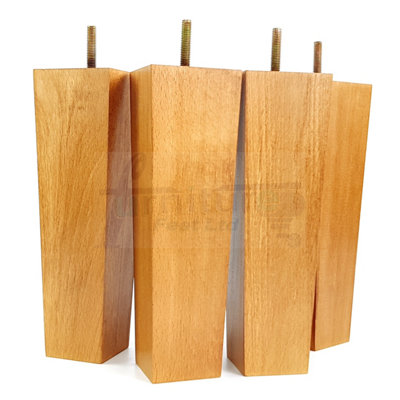 4 Wood Furniture Legs M10 220mm High Golden Oak Stain Replacement Square Tapered Sofa Feet Stools Chairs Cabinets Beds