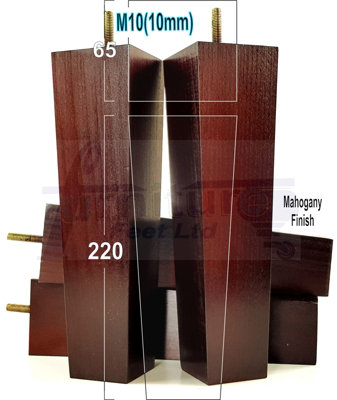 4 Wood Furniture Legs M10 220mm High Mahogany Finish Replacement Square Tapered Sofa Feet Stools Chairs Cabinets Beds