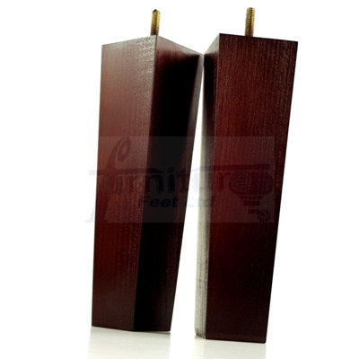 4 Wood Furniture Legs M10 220mm High Mahogany Finish Replacement Square Tapered Sofa Feet Stools Chairs Cabinets Beds