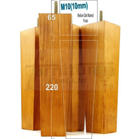4 Wood Furniture Legs M10 220mm High Medium Oak Wash Replacement Square Tapered Sofa Feet Stools Chairs Cabinets Beds