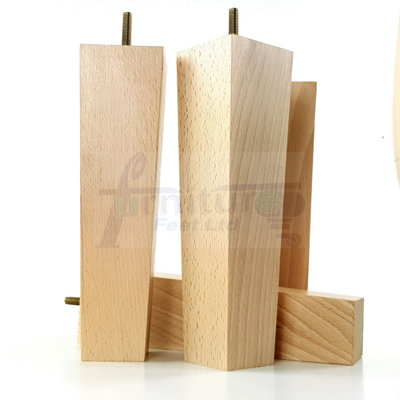 4 Wood Furniture Legs M10 220mm High Natural Finish Replacement Square Tapered Sofa Feet Stools Chairs Cabinets Beds
