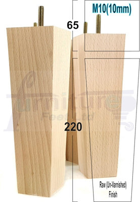 4 Wood Furniture Legs M10 220mm High Raw Unfinished Replacement Square Tapered Sofa Feet Stools Chairs Cabinets Beds