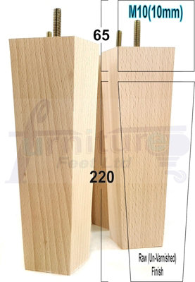 4 Wood Furniture Legs M10 220mm High Raw Unfinished Replacement Square