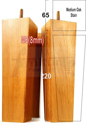 4 Wood Furniture Legs M8 220mm High Golden Oak Stain Replacement Square Tapered Sofa Feet Stools Chairs Cabinets Beds