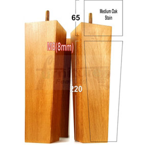 4 Wood Furniture Legs M8 220mm High Golden Oak Stain Replacement Square Tapered Sofa Feet Stools Chairs Cabinets Beds