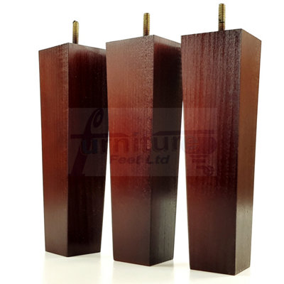 4 Wood Furniture Legs M8 220mm High Mahogany Finish Replacement Square Tapered Sofa Feet Stools Chairs Cabinets Beds
