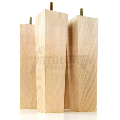 4 Wood Furniture Legs M8 220mm High Natural Finish Replacement Square Tapered Sofa Feet Stools Chairs Cabinets Beds