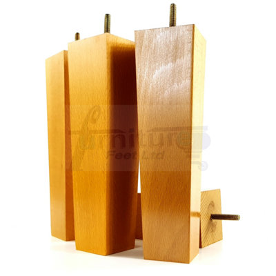 4 Wood Furniture Legs M8 220mm High Oak Finish Replacement Square Tapered Sofa Feet Stools Chairs Cabinets Beds