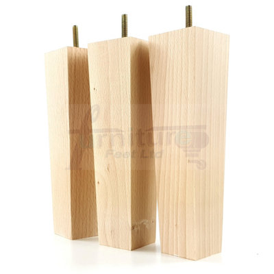 4 Wood Furniture Legs M8 220mm High Raw Unfinished Replacement Square Tapered Sofa Feet Stools Chairs Cabinets Beds