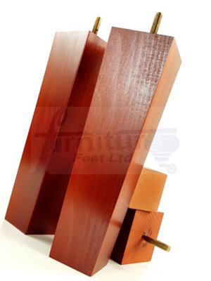 4 Wood Furniture Legs M8 220mm High Teak Replacement Square Tapered Sofa Feet Stools Chairs Cabinets Beds