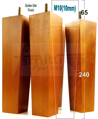 4 Wooden Furniture Legs M10 240mm High Golden Oak Replacement Square Tapered Sofa Feet Stools Chairs Cabinets Beds