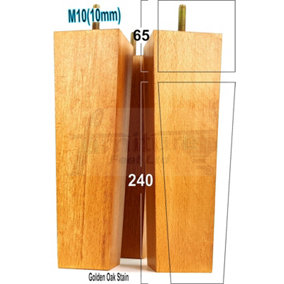 4 Wooden Furniture Legs M10 240mm High Golden Oak Stain Replacement Square Tapered Sofa Feet Stools Chairs Cabinets Beds