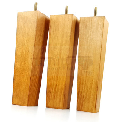 4 Wooden Furniture Legs M10 240mm High Medium Oak Wash Replacement Square Tapered Sofa Feet Stools Chairs Cabinets Beds