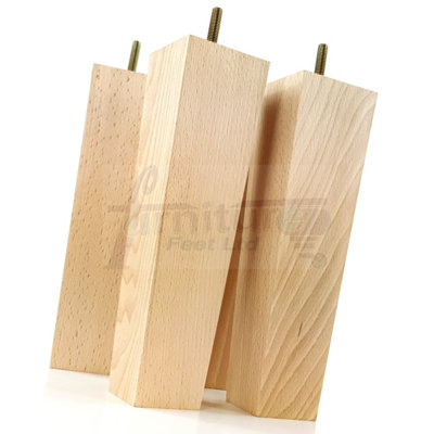 4 Wooden Furniture Legs M10 240mm High Natural Finish Replacement Square Tapered Sofa Feet Stools Chairs Cabinets Beds