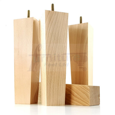 4 Wooden Furniture Legs M10 240mm High Natural Finish Replacement Square Tapered Sofa Feet Stools Chairs Cabinets Beds
