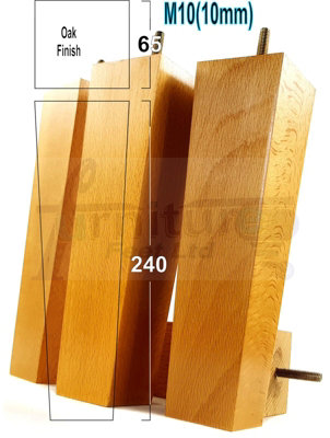 4 Wooden Furniture Legs M10 240mm High Oak Finish Replacement Square Tapered Sofa Feet Stools Chairs Cabinets Beds
