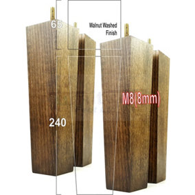 4 Wooden Furniture Legs M8 240mm High Dark Walnut Wash Replacement Square Tapered Sofa Feet Stools Chairs Cabinets Beds