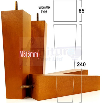 4 Wooden Furniture Legs M8 240mm High Golden Oak Replacement Square Tapered Sofa Feet Stools Chairs Cabinets Beds