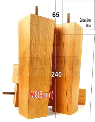 4 Wooden Furniture Legs M8 240mm High Golden Oak Stain Replacement Square Tapered Sofa Feet Stools Chairs Cabinets Beds
