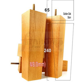 4 Wooden Furniture Legs M8 240mm High Golden Oak Stain Replacement Square Tapered Sofa Feet Stools Chairs Cabinets Beds