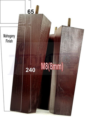 4 Wooden Furniture Legs M8 240mm High Mahogany Finish Replacement Square Tapered Sofa Feet Stools Chairs Cabinets Beds
