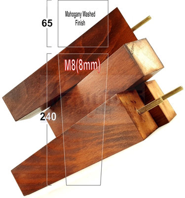 4 Wooden Furniture Legs M8 240mm High Mahogany Wash Replacement Square Tapered Sofa Feet Stools Chairs Cabinets Beds