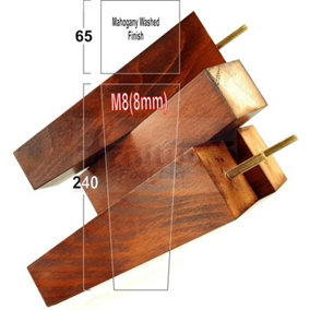 4 Wooden Furniture Legs M8 240mm High Mahogany Wash Replacement Square Tapered Sofa Feet Stools Chairs Cabinets Beds