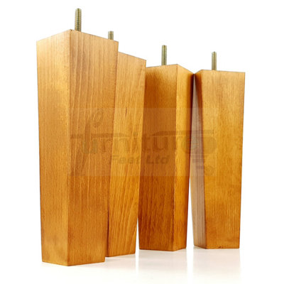 4 Wooden Furniture Legs M8 240mm High Medium Oak Wash Replacement Square Tapered Sofa Feet Stools Chairs Cabinets Beds