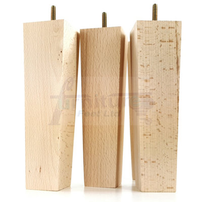 4 Wooden Furniture Legs M8 240mm High Raw Unfinished Replacement Square Tapered Sofa Feet Stools Chairs Cabinets Beds