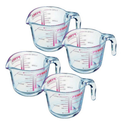 4 x 0.25L Mini Pyrex Glass Measuring Jug Classic Kitchen Prep ...