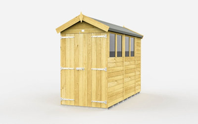 4 x 10 Feet Apex Shed - Double Door With Windows - Wood - L302 x W118 x H217 cm